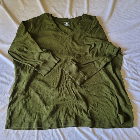 Jones New York Sport Top 3X V NECK Olive Green Long Sleeve Pullover - Picture 1 of 5
